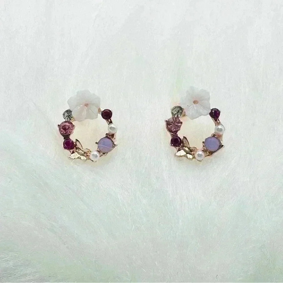 Flowers & Butterfly Zircon Stud Earrings - Picture 1 of 3